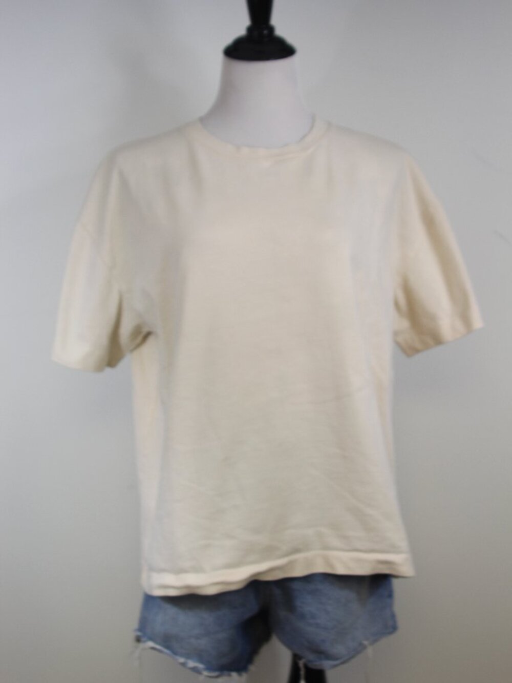 Zara Boxy Cotton Tee Large Cream Minimalist Oversized‎ Neutral Capsule Wardrobe